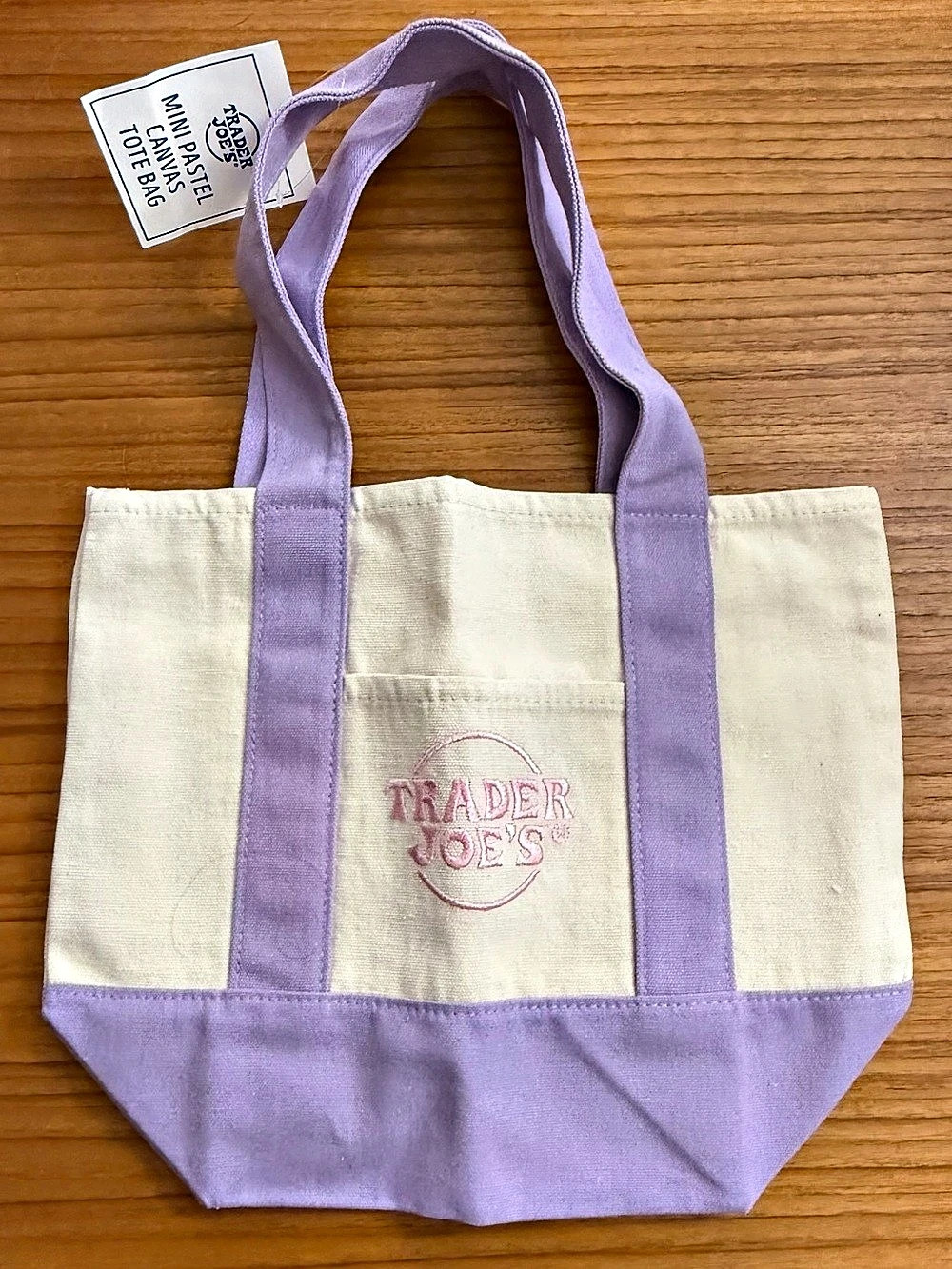 Trader Joe's Mini Pastel Canvas Tote Bag Purple & Cream